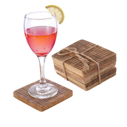 Set of 6 Wood Coasters - Natural Mango Wooden Coasters for Drinks, Beverages, Wine Glasses & Bar Glasses - Rustic & Durable Drink Coasters - Coaster Set for Home, Kitchen, Dining, Bar Decor