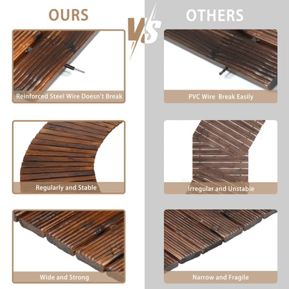 Spurgehom 7FT Wooden Garden Pathway Curved Outdoor Walkway Roll Out Cedar Wood Patio Flooring Path Decorative Lawn Patio Pavers Boardwalk Beach Wedding Party (Brown)
