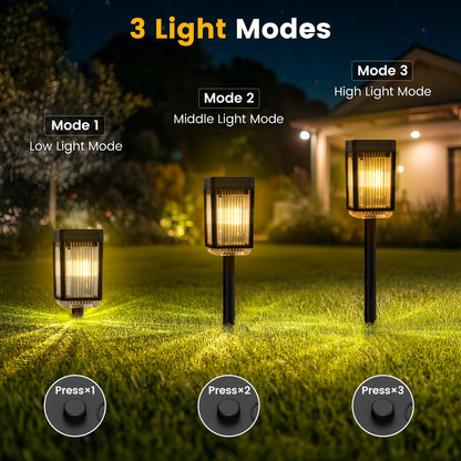 HMDecor Solar Pathway Lights, 8 Pack Solar Powered Garden Lights Waterproof IP65, 10-40 LM Auto On/Off Outdoor Light for Lawn Patio Walkway Driveway Decor Landscape Lighting (Warm White)