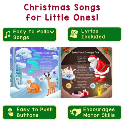 LEARNING BUGS Christmas Songs – Sing Along with 15 Festive Holiday Tunes, Musical Book for Toddlers, 28-Button Music Book, Musical Toys for Toddlers 1-3