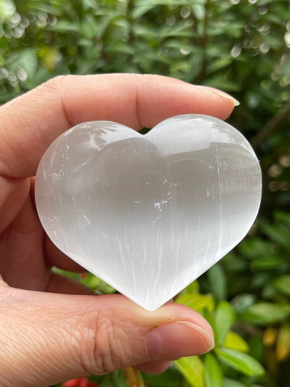 Selenite Gemstone Hearts, Polished Selenite Puffy Hearts, Selenite Crystal Palm Stone, Selenite Healing Crystal Hearts (1 Heart)