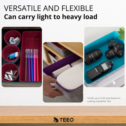 Teeo - Drawer Organizers - Office Supply Organizer - Desktop Drawers - Organizing Containers - Jewelry Tray Makeup Storage Home Dividers Compartment Desk Caddy Cosmetic Bins - Pack of 9, Burgundy