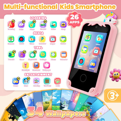 Kids Phone for Girl Toys, Christmas Birthday Gifts for Age 3-10 Year Old Girls Boys Toys, Kids Toddler Smart Phone, Detective Educational Learning Toys with 2.8" Touchscreen, Music Video Game (Pink)
