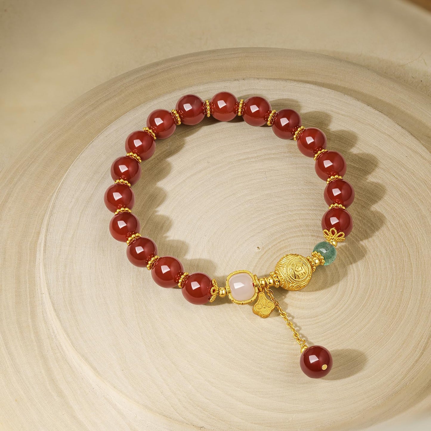 ZHOU LIU FU Sterling Silver Bracelets Silver Red Agate Elephant Pendant Beaded Stretch Bracelet Blessing Silver FengShui Ball Charm Jewelry for Women Her Anniversary Birthday 6.7"/17CM J1916278