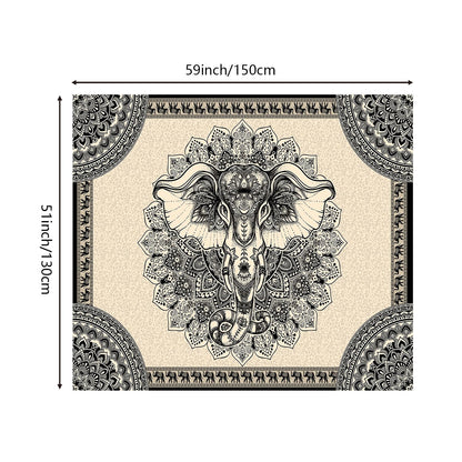 AACKart Mandala Elephant Wall Tapestry, Bohemian Hippie Boho Trippy Indie Aesthetic Home Tapestry, Black Yoga Mystic Vintage Wall Hanging for Bedroom Living Rooms College Dorm Studios-59x51 Inches