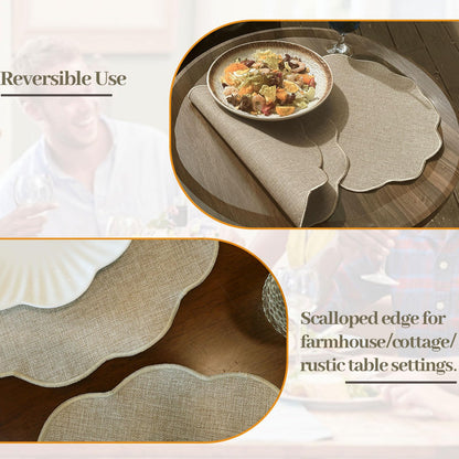 AHHFSMEI Round Faux Linen Placemats Set of 6 Heat Resistant Non-Slip Stain Proof Table Mats for Kitchen Dining Elegant Decor Place Mats (Linen Beige,6)