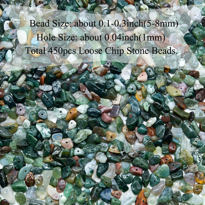 Natural Chip Stone Beads 450pcs Indian Agate Chips 5-8mm Genuine Real Irregular Healing Crystal Rocks Hole Drilled DIY Loose Gemstone Beads for Jewelry Making Bracelet Earrings Necklace Crafting