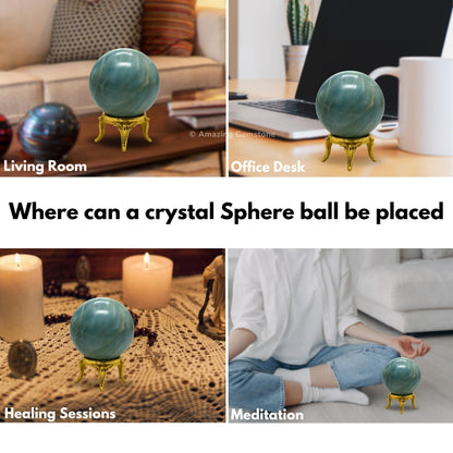 Aquamarine Crystal Ball with Stand - 2" Inches Crystal Sphere Meditation Balls for Witchcraft and Decorative Balls