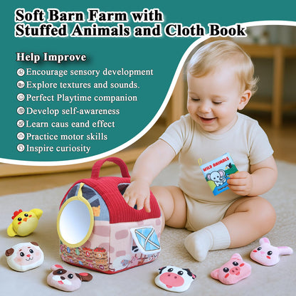 Soft Baby Animal Toys for 6-12 Months, Surprise Plush Barn with Stuffed Animals for toddlers 1-3, Montessori Sensory Toys for Infants Babies 6-12 months, Gifts for Baby Boys Girls 6-12 Months Birthday