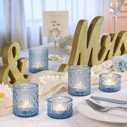 MATAHUM 20 Pcs Blue Tealight Candle Holders,Glass Votive Candle Holders Bulk, 2 Sizes for Wedding Centerpieces, Beach Theme Bridal Shower, Baby Boy Shower, and Birthday Party Decor