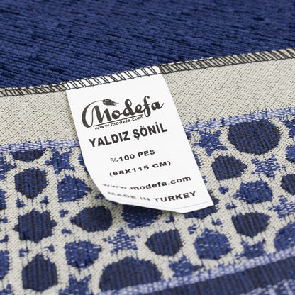Modefa Turkish Islamic Prayer Mat - Thin Woven Chenille Sajjadah - Intricate Praying Rug Ramadan Eid Gift - Traditional Muslim Janamaz Sajada for Men Women - Geometric Selcuk Star (Royal Blue)