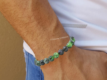 Amazing Gemstone Crystal Bracelet for Women Men's Gifts - Protection Healing Crystal Bracelet - 8mm Gemstone Beaded Stretchable Bracelet Pulseras Para Hombres Mujer Stocking Stuffers Mothers Day Gift (Ruby Zoisite)
