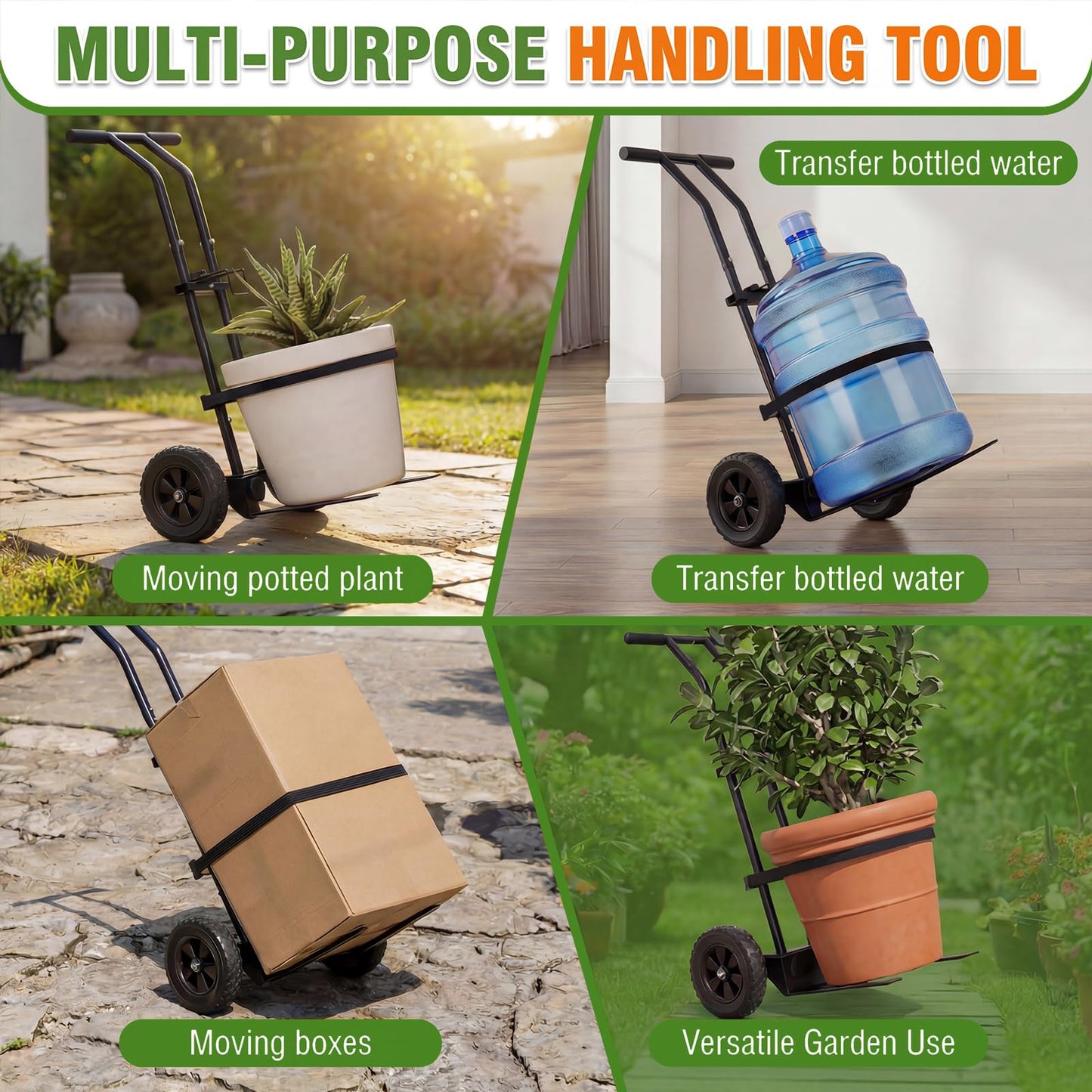 Adjustable Plant Caddy with Wheels, Heavy Duty Plant Dolly Cart w/Grab Arm and Strap Dual Protection, Garden Potted Plant Mover Dolly for Planter Flower Pots Indoor Outdoor, Supports 175lbs, Black