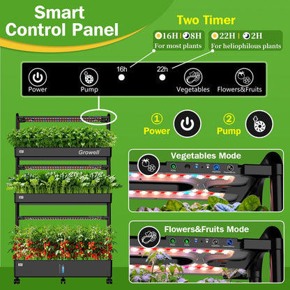 Growell Large Hydroponics Growing System Kit, 90 Pods Vertical Indoor Herb Garden Kit with 2 Light Modes & Auto Circulating Water System, 40L Movable Indoor Gardening System for Herb Vegetable Fruit