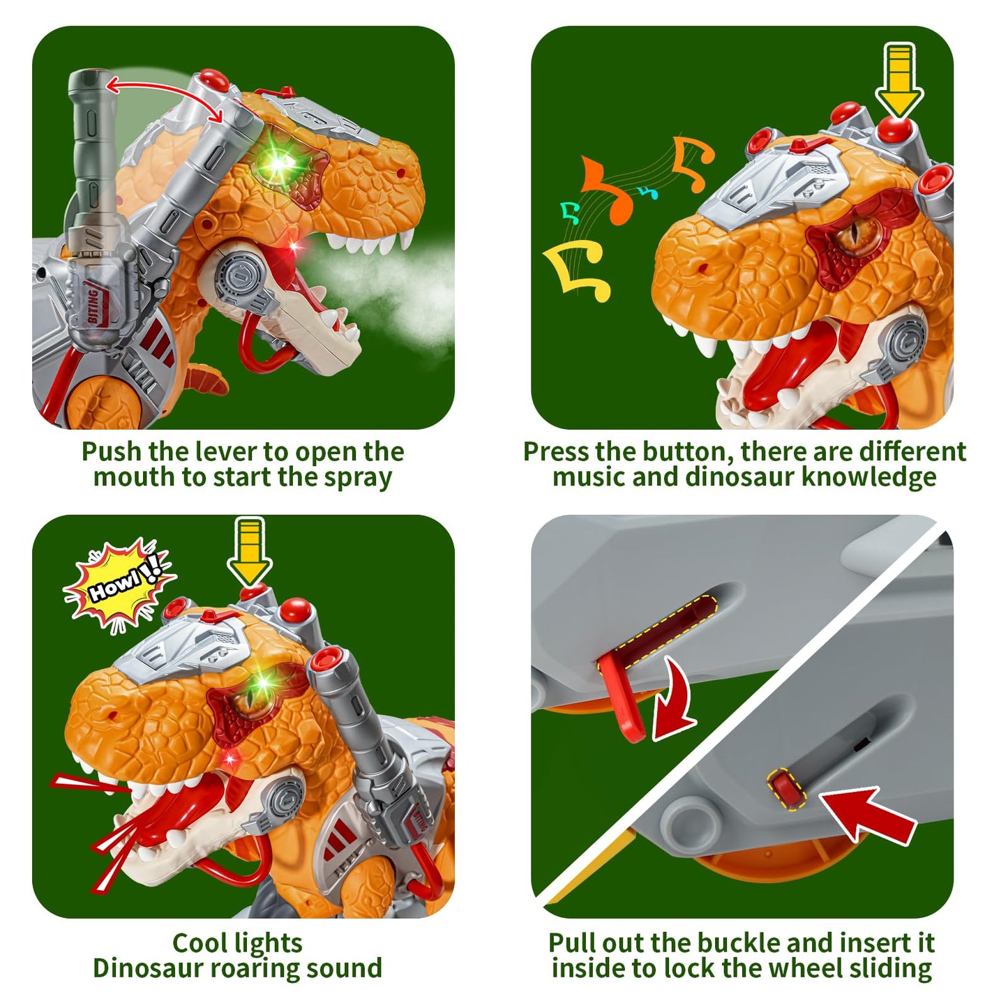 Dinosaur Ride On Toy Cars for Kids, Toddler Electric Ride On Toys with Music, Light & Smoke, 3-5 Year Old boy Gift, Preschool Kids Scooter Foot-to-Floor Walker for Indoor Outdoor