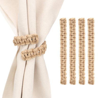 4 Pcs Braided Curtain Tiebacks Boho Flexible Rope Drapes Holder Braided Jute Curtain Tiebacks for Home Office Bedroom Window