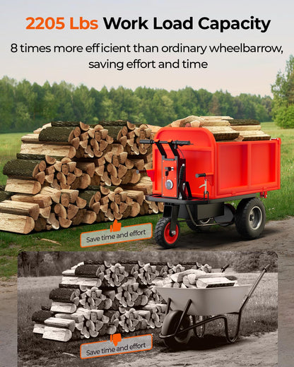 Arczorix Suqare Electric Wagon Wheelbarrow Utility Cart, Powered Deer Cart 48V 20Ah 1000W Capacity 2205Lbs, Material Hauler for Farm and Garden