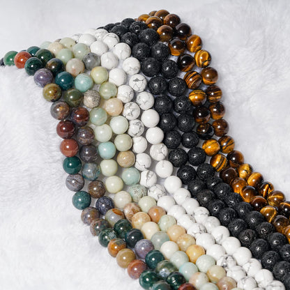 10mm Natural White Howlite Round Bead - 35PCS Bulk Gemstone Beads for Jewelry Making, DIY Bracelets, Necklaces - Includes Crystal Stretch Cord - Stone Beads for Crafting Gifts