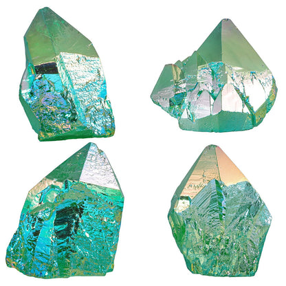 mookaitedecor Angel Aura Quartz Natural Rock Quartz Titanium Coated Crystal Points, Geode Rocks Crystal Cluster Stone Specimen for Meditation Home Decor, Green