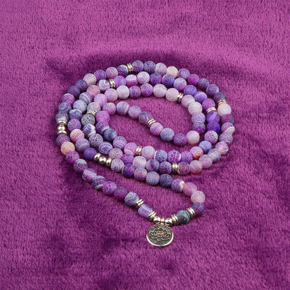 GVUSMIL 8mm 108 Mala Beads Wrap Bracelet Necklace for Yoga Charm Bracelet Natural Gemstone Jewelry for Women Men (Purple Weathered Stone)