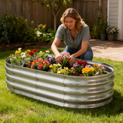 TATAANTY Raised Garden Bed for Outdoor: 4x2x1ft Durable Metal Vegetable Plant Container Kit - Oval Planter Box for Gardening Flower Trough Galvanized - 1 Pack