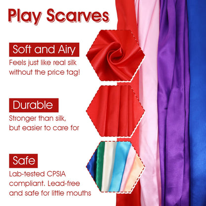 Caeuiciw 9 Pcs Fabric Play Scarves 35 x 35 Inch Rainbow Play Dance Scarves Creative Pretend Juggling Dress(Classic Colors)
