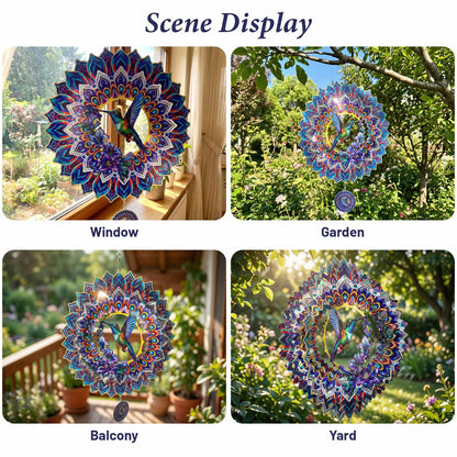 Hummingbird Mandala Wind Spinner for Mother's Day, IDEA SHOW 12In 3D Kinetic Metal Wind Spinners, Hummingbird Gift for Women, Mom, Garden Decor Outdoor/Indoor Decoration, Dynamic Art Hanging Sculpture