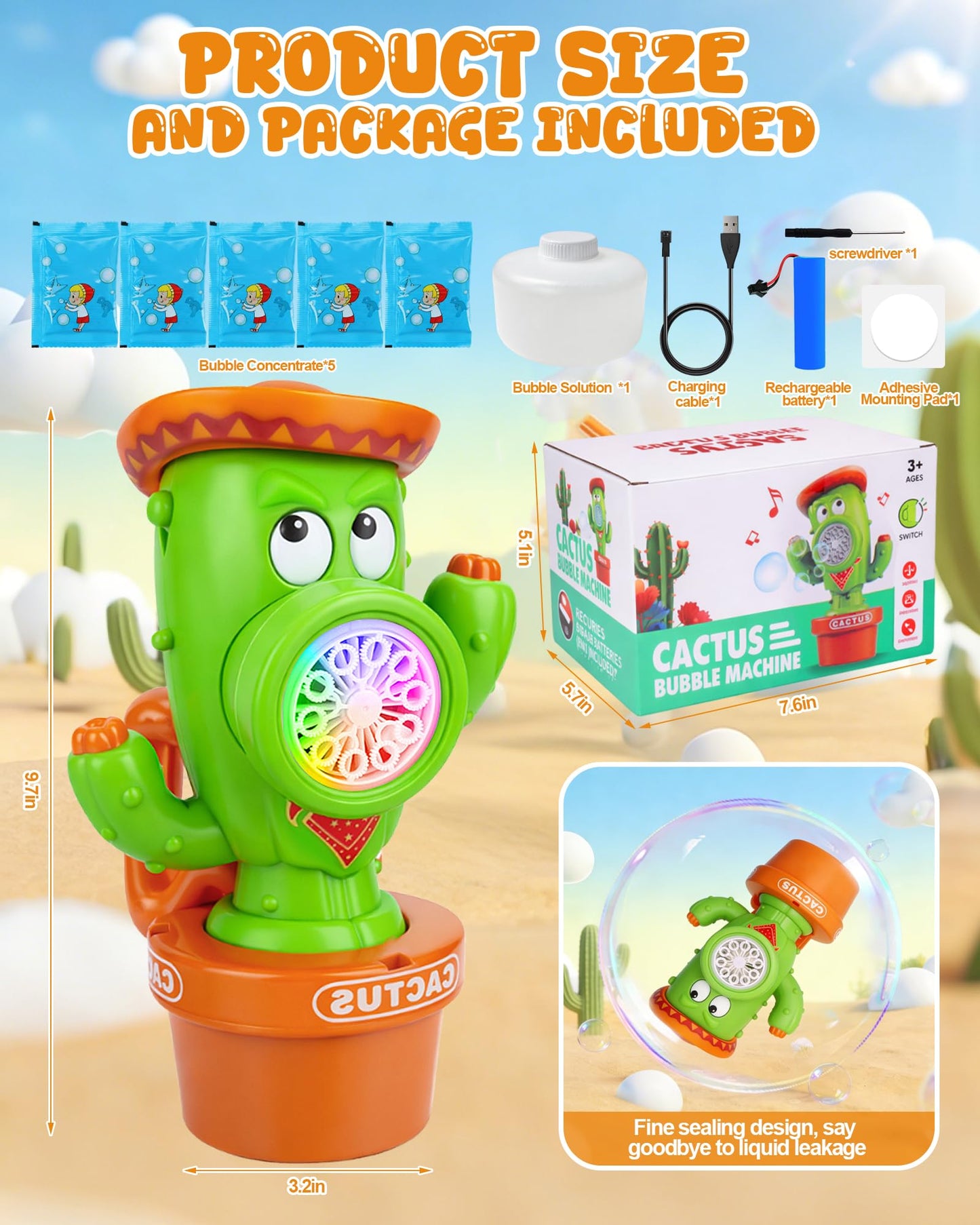 Vodolo Cactus Bubble Machine for Kid, Handheld Automatic Bubble Blower with Lights and Music， Swing Dance Bubble Maker Blower Blaster Outdoor Toys
