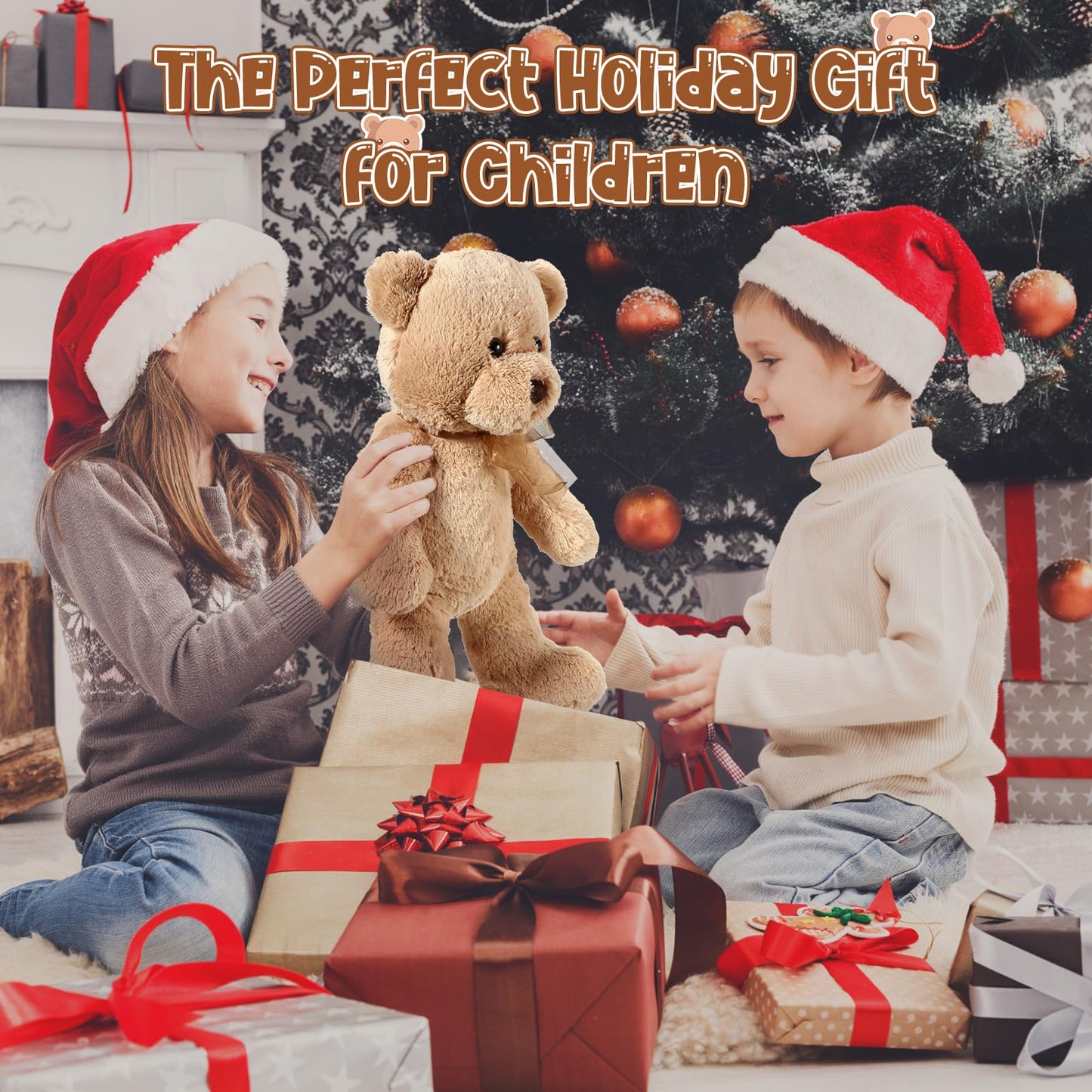 Wettarn 2 Pack Plush Teddy Bear Stuffed Animal 18 Inch Cuddly Stuffed Bears Plush with Bow for Kids Easter Birthday Children's Day Baby Shower Gifts Party Favor Decors(Light Brown, Dark Brown)