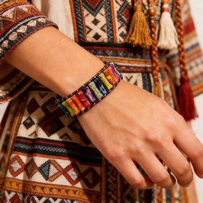Plumiss Bohemian Rainbow Imperial Stone Bracelet - Adjustable Leather Wrap Chakra Bracelet for Women Men, Handmade Colorful Energy Stone Yoga Jewelry Gift