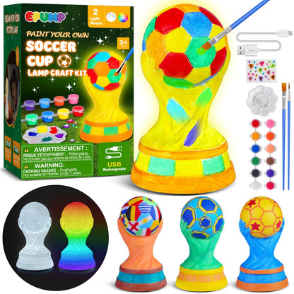 EPUMP Paint Your Own Soccer Cup Lamp Kit - Rechargeable 1200mAh Night Light with 2 Light Modes, Arts and Crafts Painting Toys for Girls Boys, Art Supplies Birthday Gifts for Kids Ages 3-12+