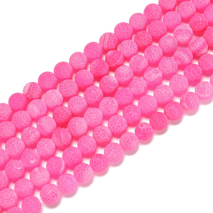 jodaying 10mm Pink Froasted Agate Round Natural Gematone Loose Beads for Jewelry Making DIY 1 Strand 15"