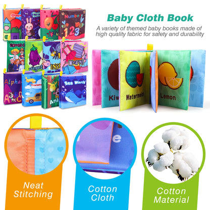 Baby Bath Books, Fabric Soft Baby Cloth Books, Early Education Toys, Waterproof Babies Book for Toddler, Newborn, Infants Perfect Shower Toys, Kids Bath Toys Toddler Gift (12PCS)