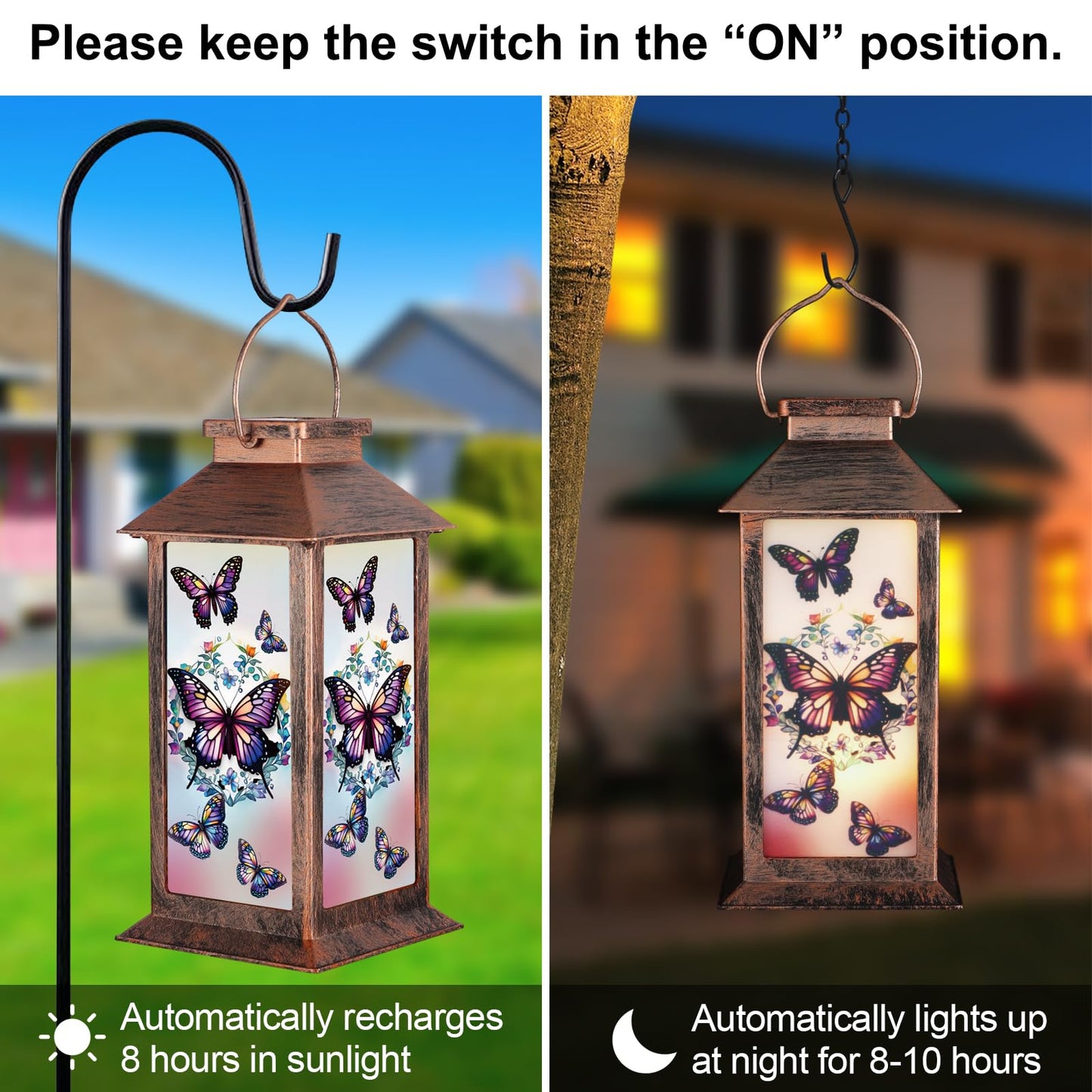 Solar Lantern Outdoor Waterproof Butterfly Garden Decor Birthday Gifts for Women Mom and Grandma Solar LED Plastic Decorative Hanging Light for Yard(Butterfly)