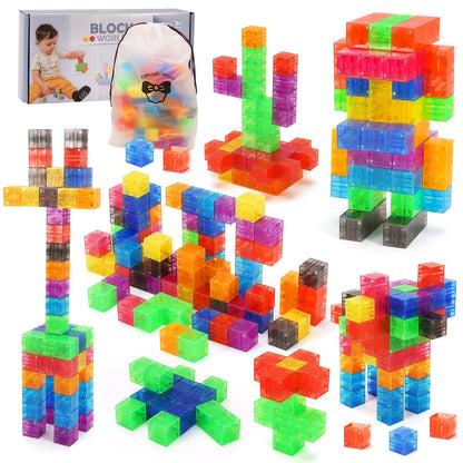 BananMelonBM 100 PCS Magnetic Blocks - Transparent Rainbow Magnetic Cubes Building Toys for Kids Ages 1-3 2-4 4-8, STEM Learning Preschool Educational Sensory Magnet Toys for Boys Girls