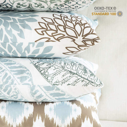 Phantoscope Set of 4 New Living Series Leaf Geometric Blue and Coffee Throw Decorative Pillow Cover Cushion Cover 18 x 18 inches 45 x 45 cm