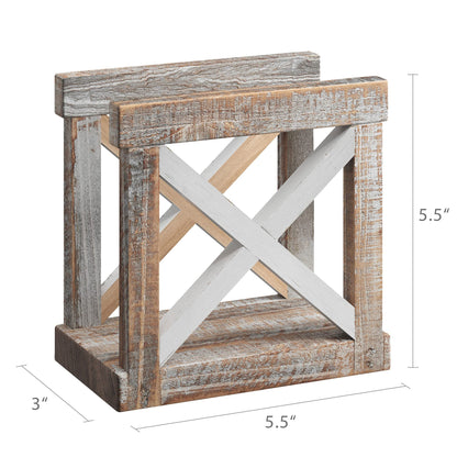 Barnyard Designs Farmhouse Napkin Holder for Table - Vintage Rustic Distressed Wooden Napkin Holder Dispenser for Kitchen, 5.5" x 5.5" (White/Brown)