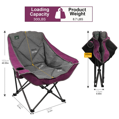 Northroad Oversized Foldable Camping Chair, Outdoor Padded Lawn Chair w/Cup Holder,Carry Bag for Beach, Hiking, and Picnics,Heavy-Duty 300-lbs Capacity, Purple