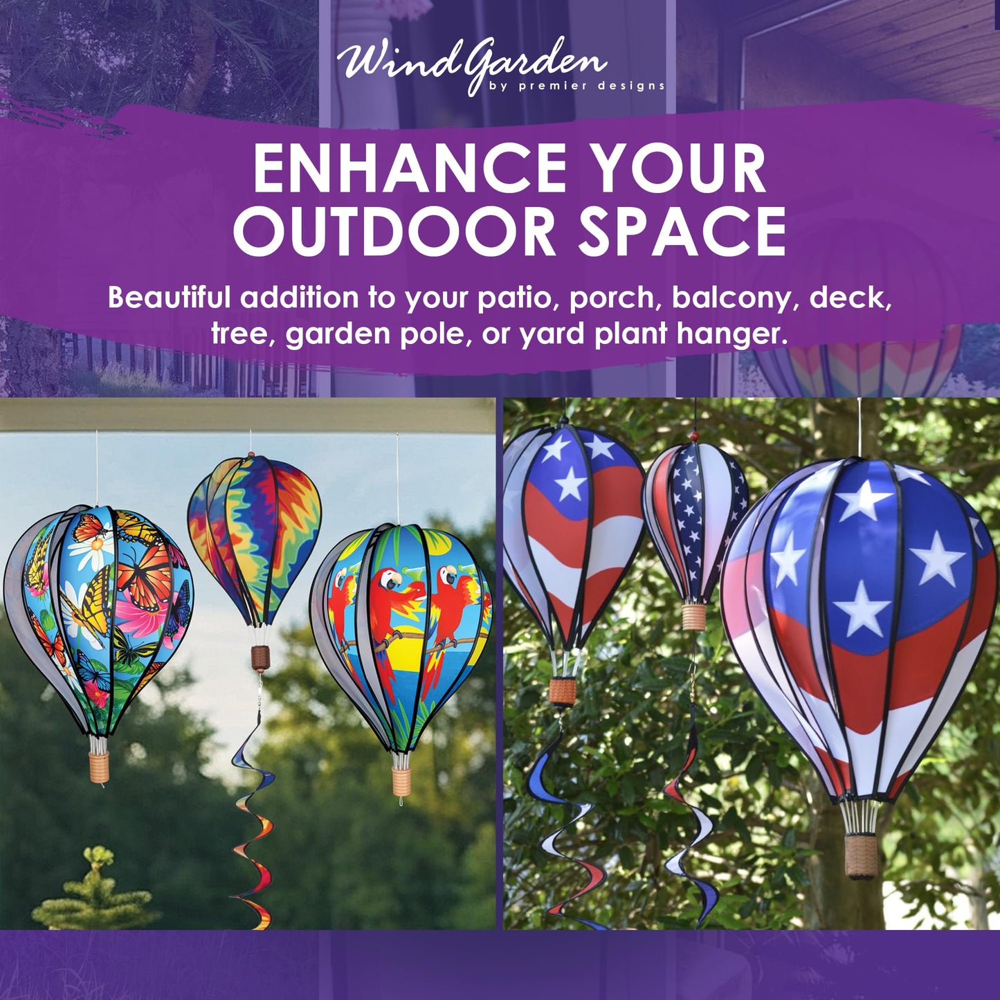 Hot Air Balloon Hanging Garden Spinner 16" - Vibrant Chevron Design, Weather-Resistant Outdoor Decor, Durable & Lightweight for Patios, Yards, and Gardens - Eye-Catching Wind Spinner