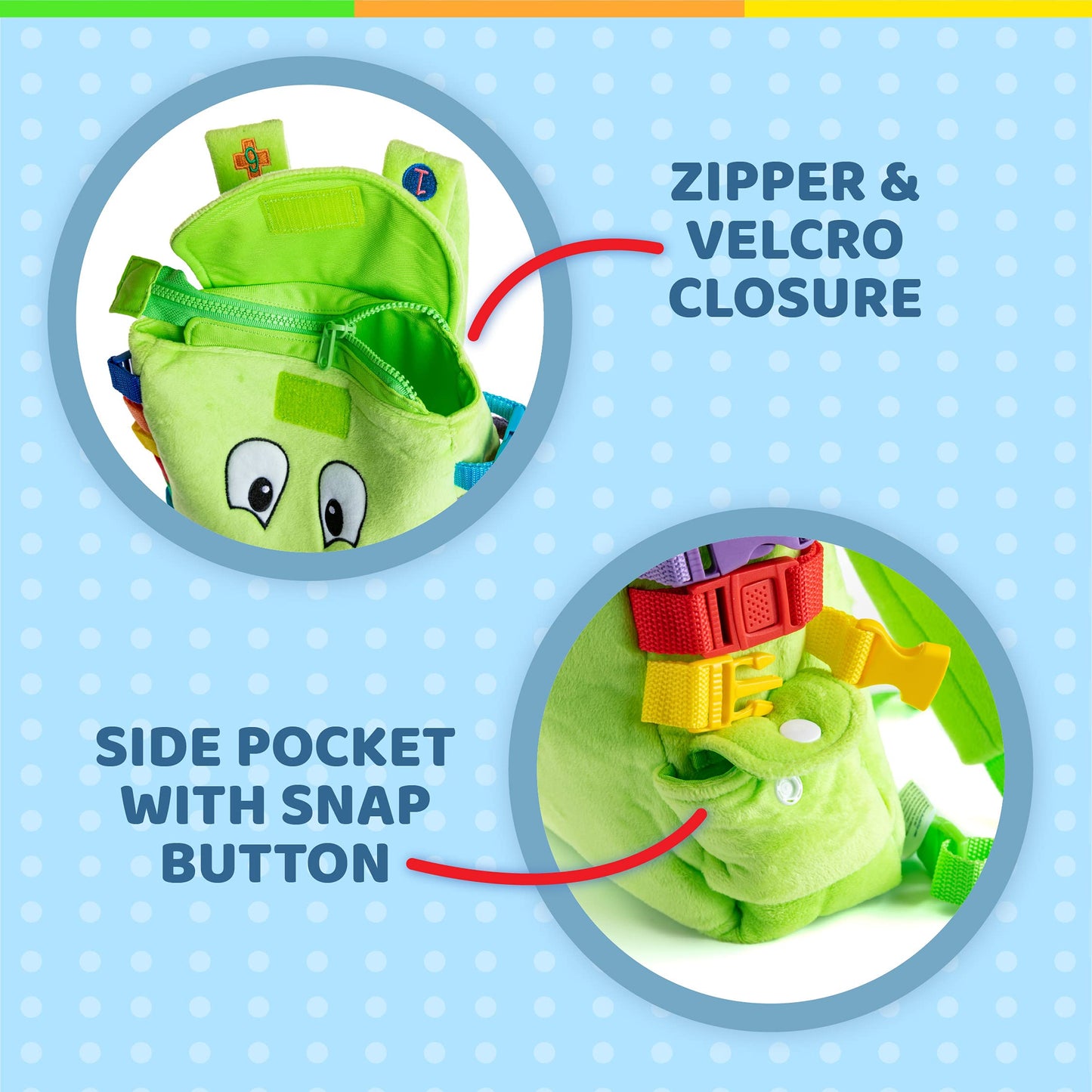 Buckle Toys Buddy Toddler Backpack with Buckles & Toddler Learning Activities and Sensory Toys for Toddlers 1-3, Travel Essentials Road Trip Activities for Fine Motor Skill Development Educational Toy