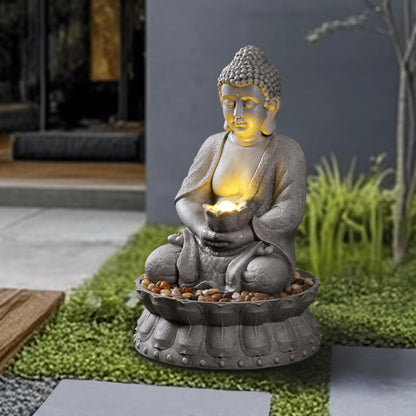 Mseonwxi Buddha Water Fountain Outdoor, Zen Fountain with LED Light for Garden, Home Decor, Relaxing Buddha Statue with Lotus Base, for Women