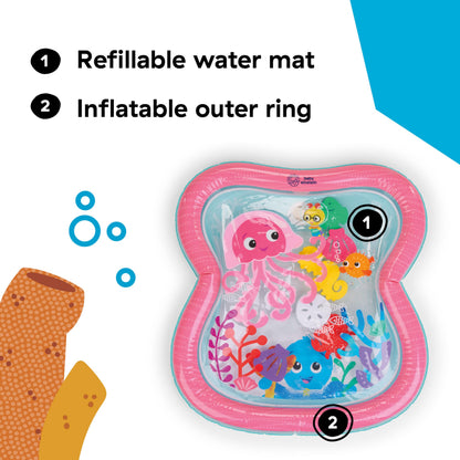 Baby Einstein Ocean Explorers Jiggling Janet Water Mat, Baby Water Mat with 6 Floating Ocean Shapes for Cause & Effect, Multisensory, Multisensory, Pink, Newborn +