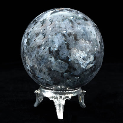Crocon 50mm Larvikite Stone Sphere Ball with Metal Stand 1400+ Carats Gemstone Ball Healing Sphere Sculpture Figurine for Fengshui Divination Home Decoration Photography Crystal Sphere