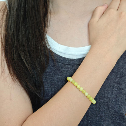 CHCCOYE 6mm Natural Healing Gemstone Bracelet Handmade Yoga Stretch Elastic Bracelet Stress Relief Crystal Jewelry for Men and Women (6mm,Lemon Jade)