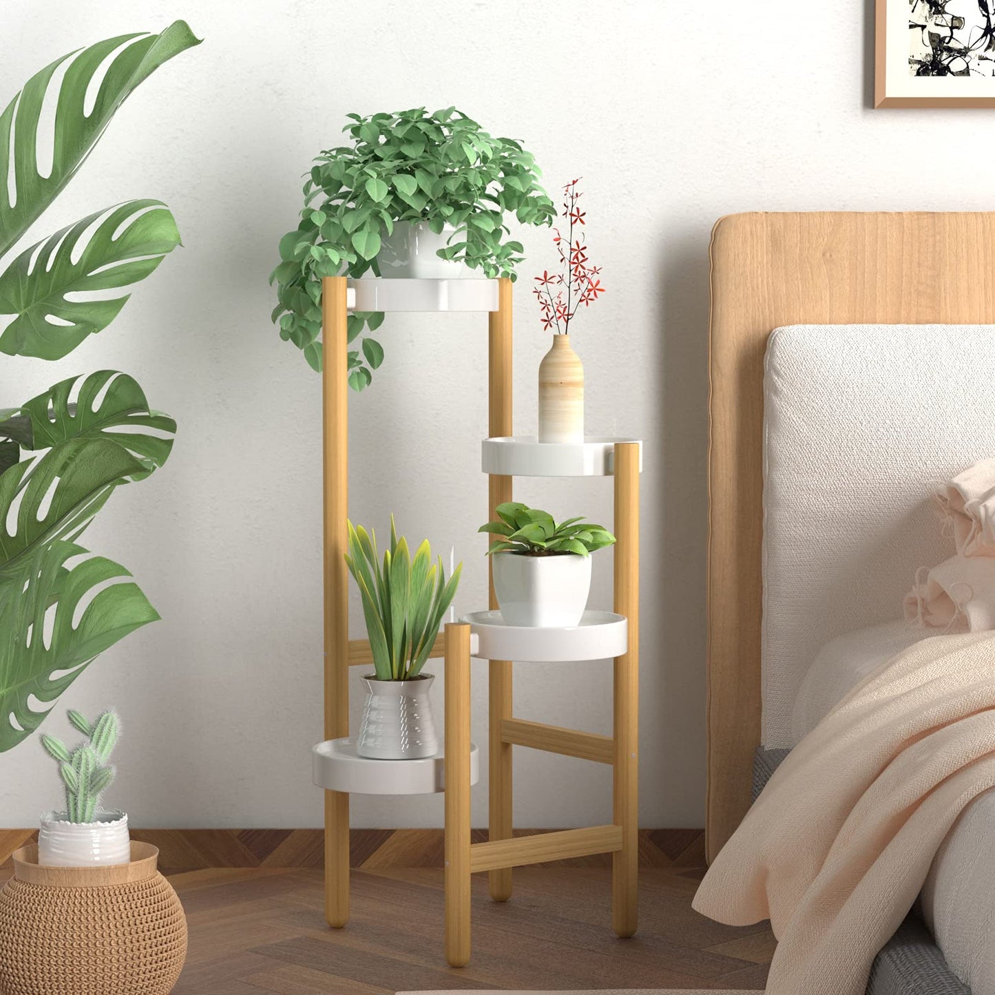 Wisuce Bamboo Plant Stands Indoor, 4 Tiered Tall Corner Plant Stand Holder Multiple Shelf Flower Tables for Garden Indoor Home (4 Tier -2)