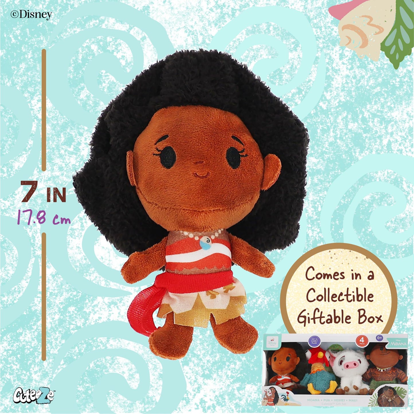 Kids Preferred Disney Baby Moana 4 Piece Cuteeze Set - Moana, Maui, Hey Hey, and Pua Plush - Collectible Stuffed Animals for Babies, Toddlers, & Kids