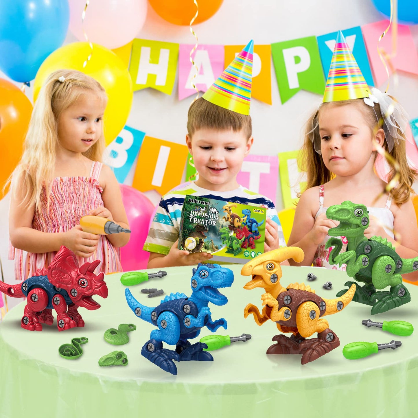 Officygnet 3 Pack Hover Soccer Ball and 4 Pack Take Apart Dinosaur Toys with Electric Drill for Kids, Indoor Boy Toys Age 6-8, 3-5, 5-7, Ideal Christmas Birthday Gift for Boys