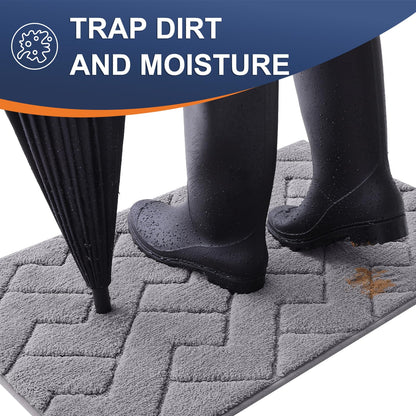 OLANLY Indoor Door Mat, 32x20, Dirt Resistant and Absorbent, Sturdy Non-Slip Rubber Backing, Easy to Clean, Washable Low-Profile Doormat for Entryway, Medium Gray