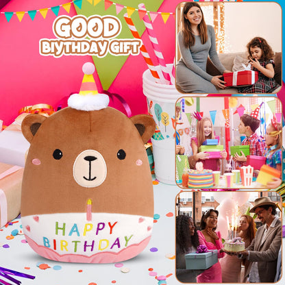 Prewplam Happy Birthday Teddy Bear Plush - 8inch Birthday Stuffed Animal Bear Plushie Pillows Toys, Soft Doll Gifts Party Decoration for Kids Girls Boys