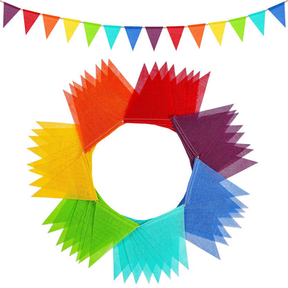 Jutevo 112 Flags/72ft Pennant Banner Flags Garland, Triangle Banner Pennant Flags on a String, Rainbow Burlap Pennant Banner Garland Bunting Banner for Outdoor Birthday Party Decorations Rainbow
